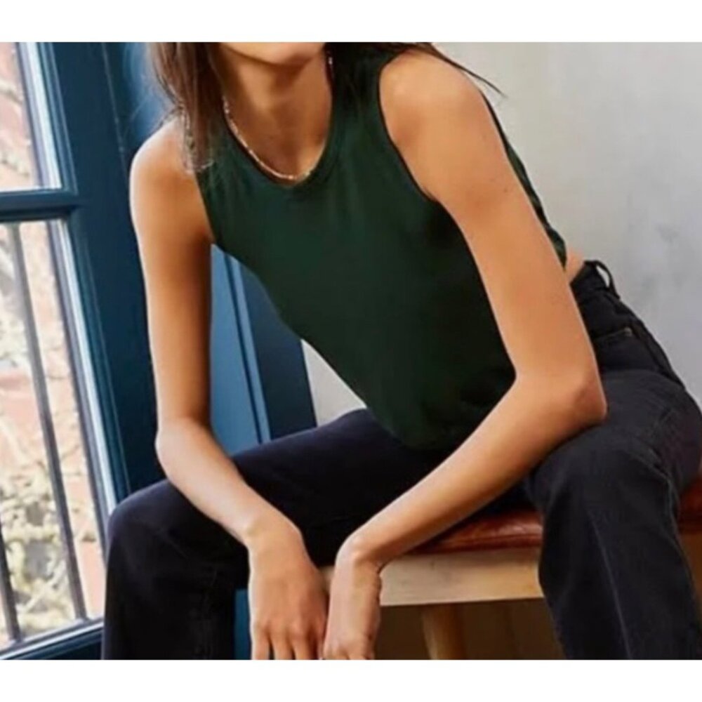 Free People Textured Knit Crop Tank Crew Neck Sleeveless Wide Armholes Cinched H